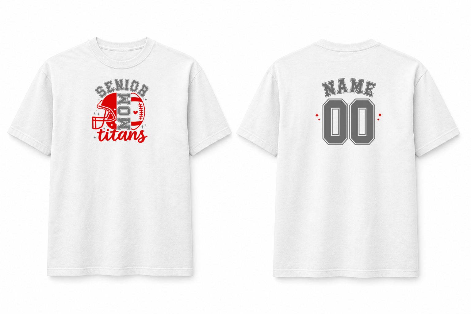 CA Football Senior Mom shirt, white Comfort Colors Heavyweight short sleeve, version 3 front and personalized back mockup