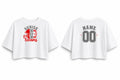 CA Football Senior Mom shirt, white Oversized Crop, version 3 front and personalized back mockup