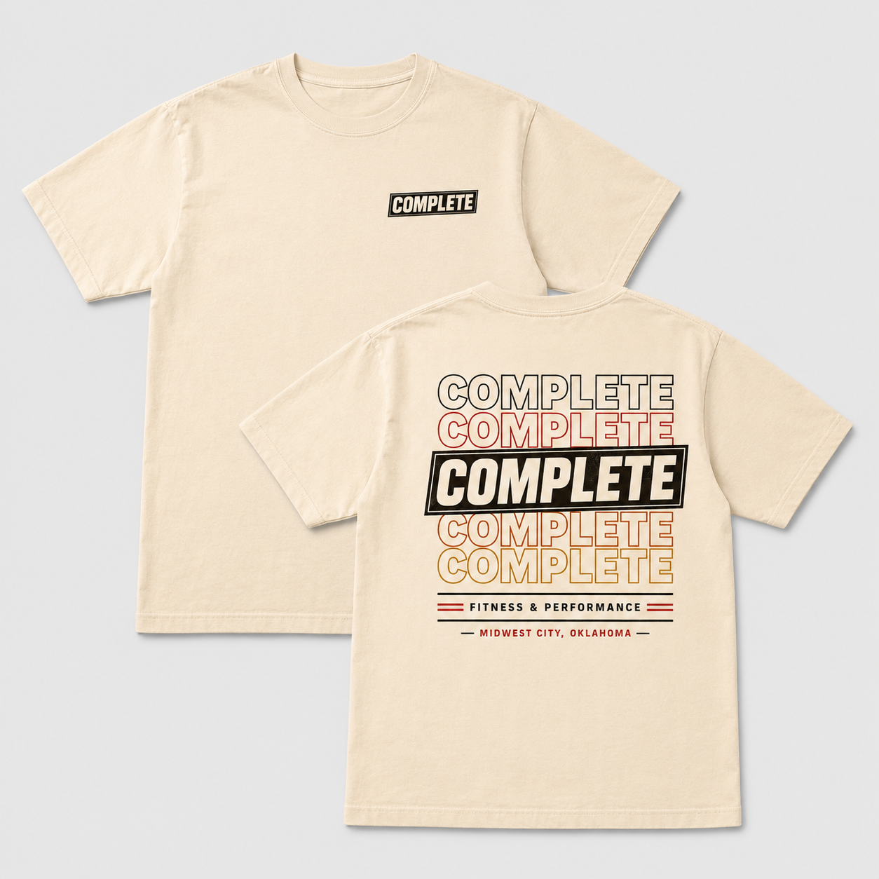 Retro COMPLETE cream tee front and back