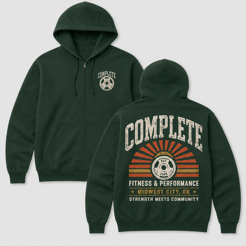 Complete Field House Forest Green full-zip hoodie front and back